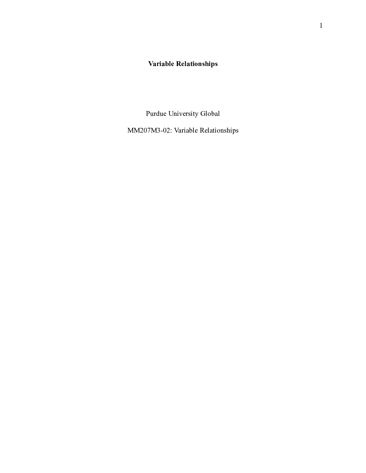 Preview image for MM207M3 Part2.docx    Variable Relationships  Purdue University Global  MM207M3-02: Variab